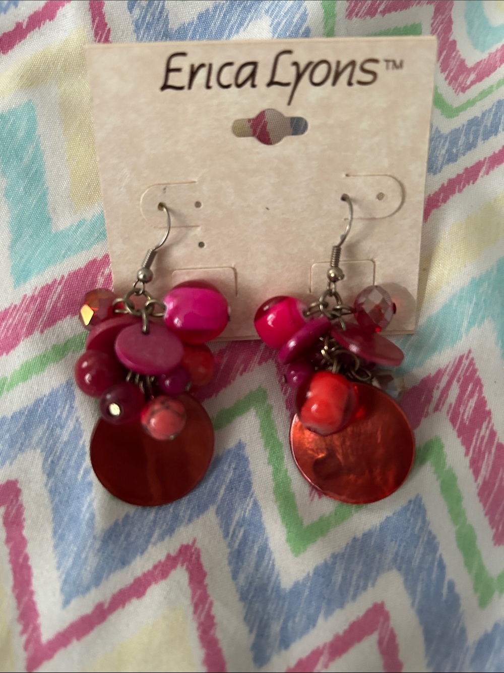 Erica Lyons Hot Pink and Red Cluster Drop Earrings
